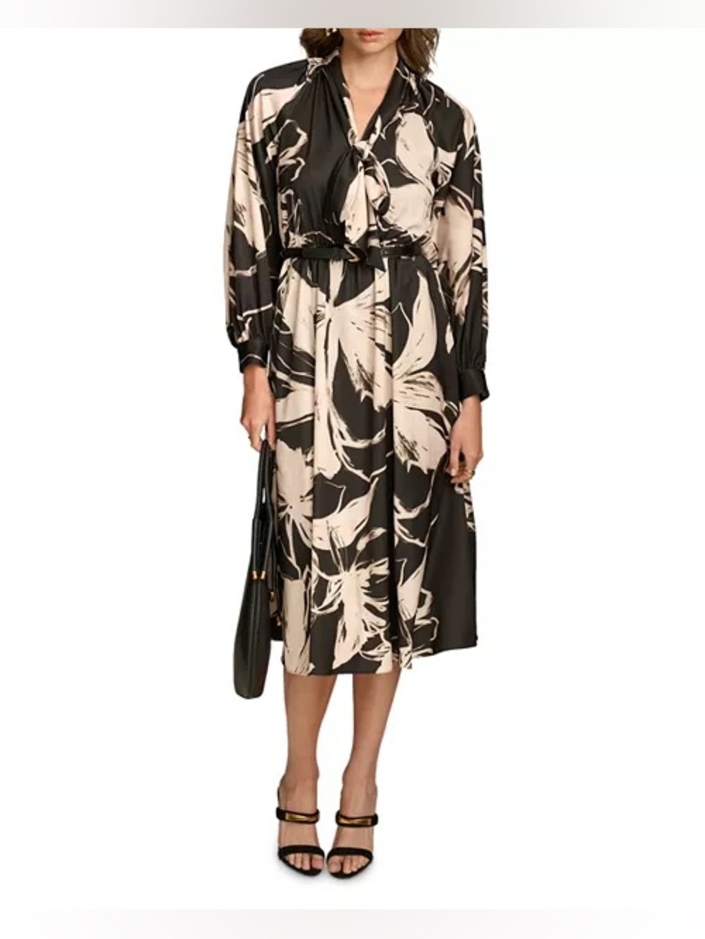 Donna Karan Black and Cream Brushstroke Print Blouse